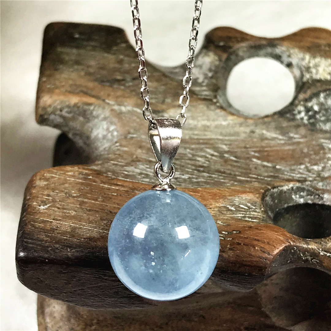 925 Sterling Silver Chain Necklace Men - 13Mm Natuurlijke Blauwe Aquamarijn Hanger Ketting