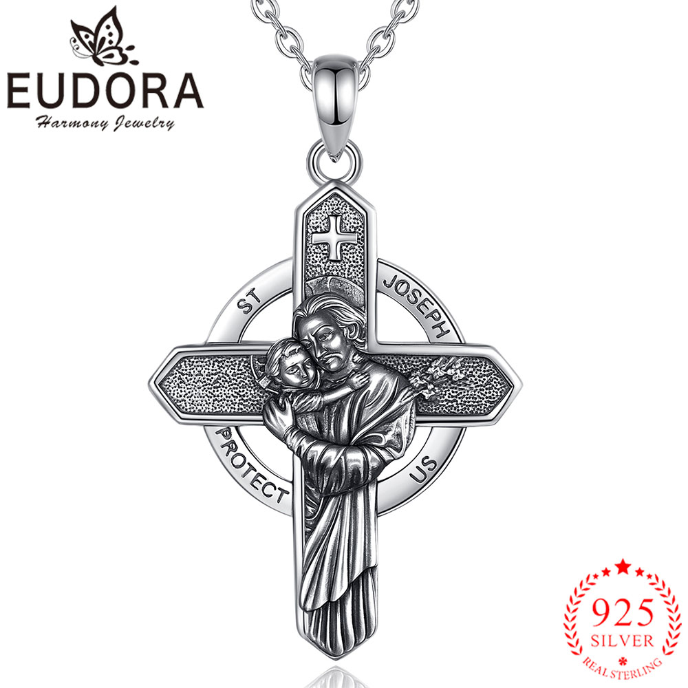925 Sterling Silver Chain Necklace Men - Eudora 925 Sterling Zilver Sint-Jozef Ketting