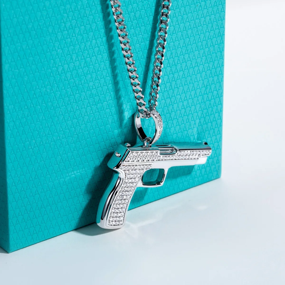 925 Sterling Silver Chain Necklace Men - FCGJHW Moissanite Gun Hanger, stoere hiphop