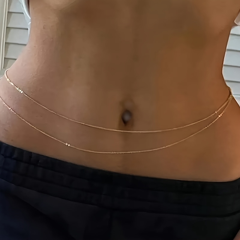 Body Jewelry - 1 Dubbellaagse gouden metalen taillekettingriem -