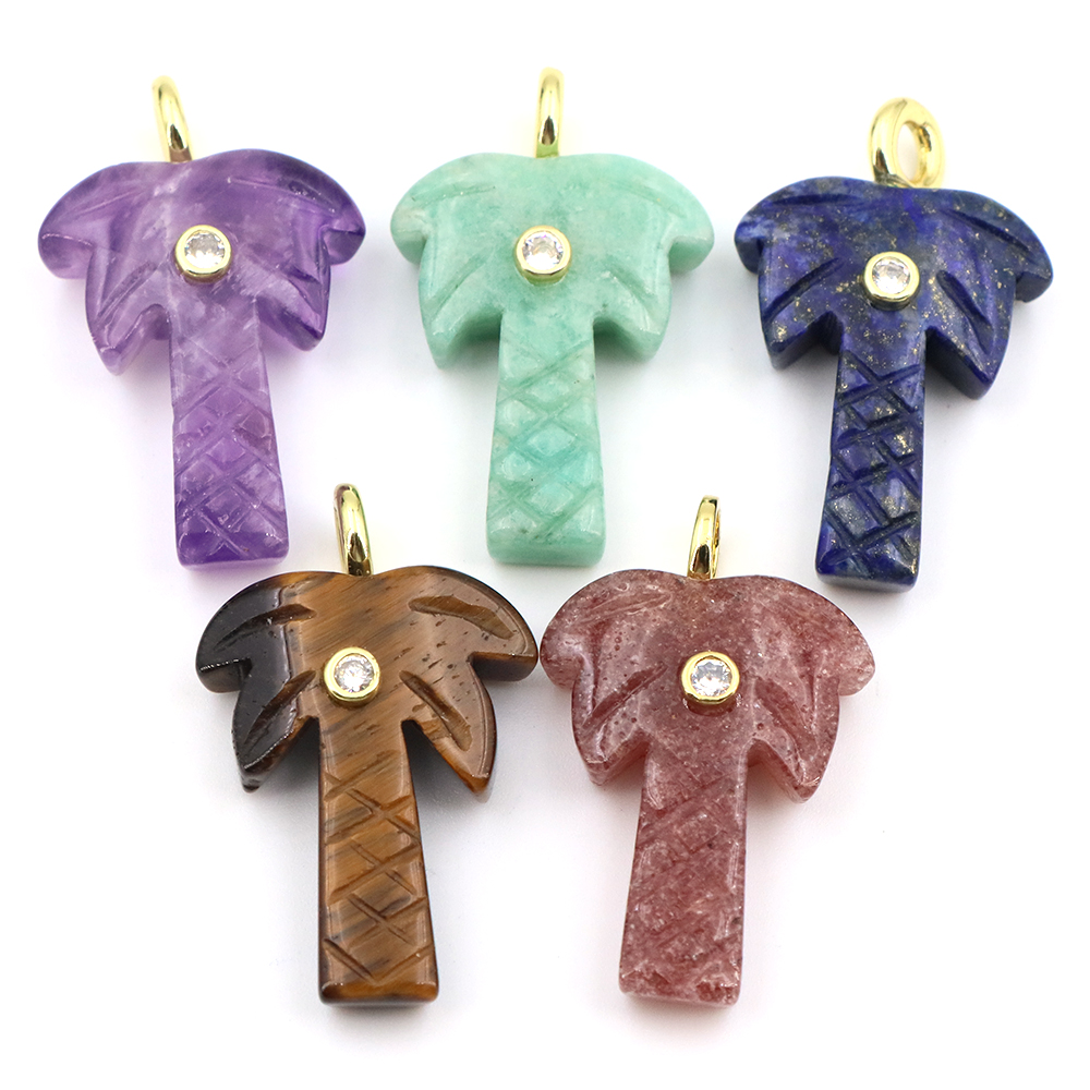 Crystal Pendant Necklace Natural Stone - 30 mm natuursteen kokospalmhanger met witte