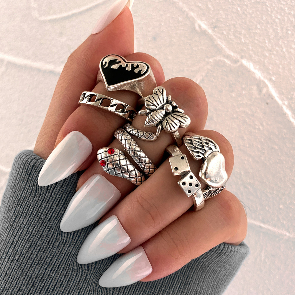 Vintage Punk Knuckle Rings Set - 6 stuks vintage punk ringen met