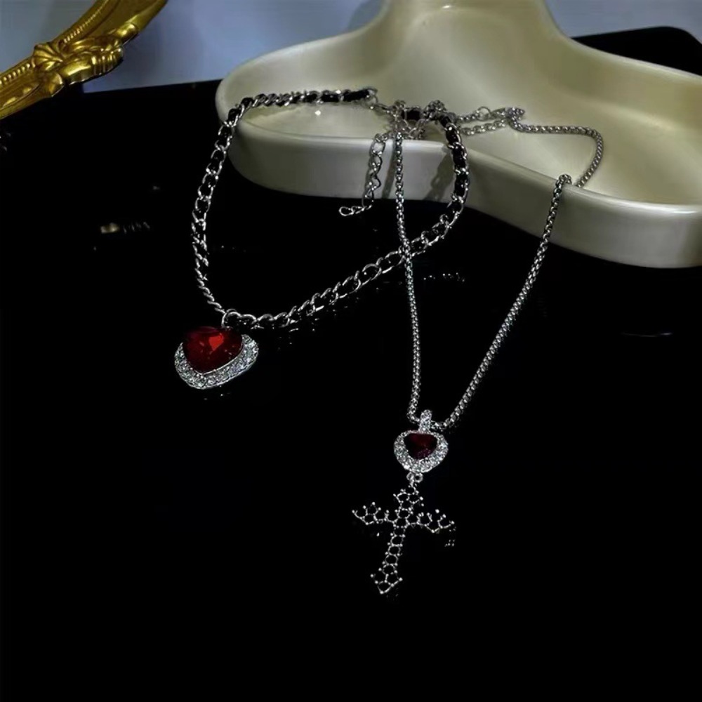 Punk Grunge Rood Hart Kristall - Layered Pendant Necklace Aesthetic recensie en prijs