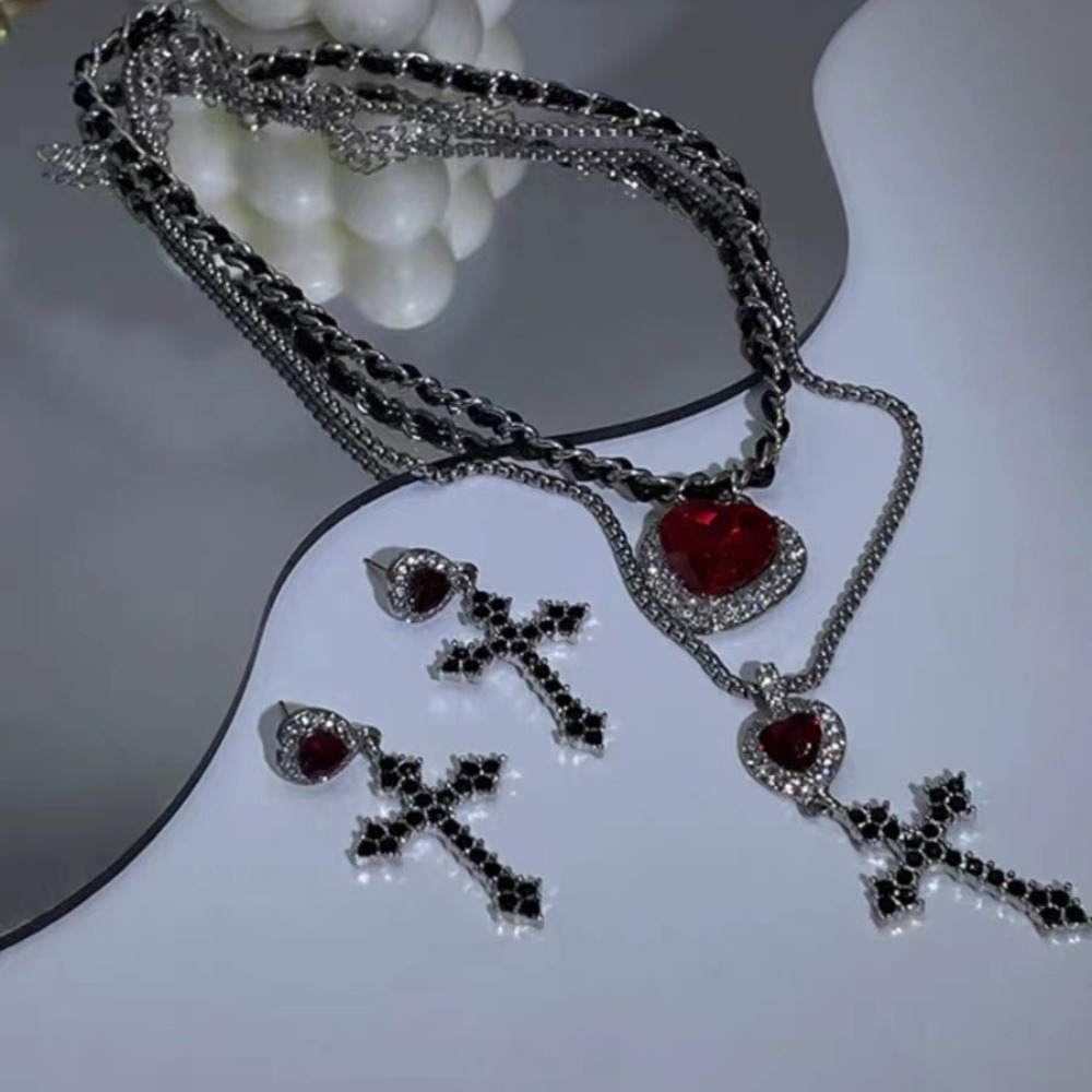 Punk Grunge Rood Hart Kristall - Layered Pendant Necklace Aesthetic recensie en prijs